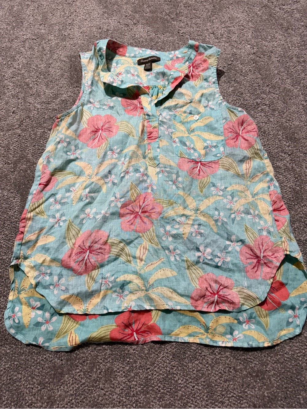 Tommy Bahama 100% linen women’s sleeveless floral shirt size medium so soft - Picture 5 of 8